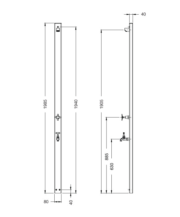 Rainware Outdoor Shower - Aussie Wall 2202 - Cold Shower + Cold Footwash Wall Mounted