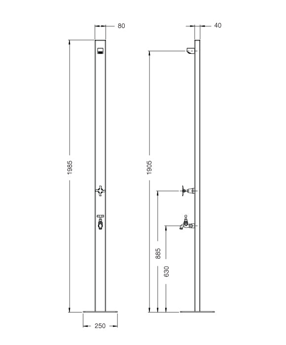 Rainware Outdoor Shower - Aussie Premium 2501 - Cold Shower + Cold Footwash Freestanding