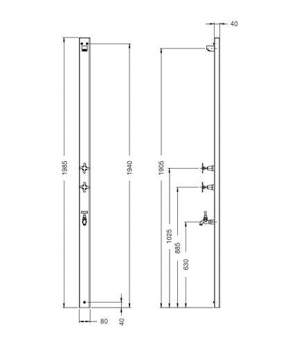 Rainware Outdoor Shower - Aussie Wall 2400 - Hot & Cold Shower + Footwash Wall Mounted