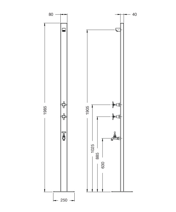 Rainware Outdoor Shower - Aussie Premium 2503 - Hot & Cold Shower + Cold Footwash Freestanding